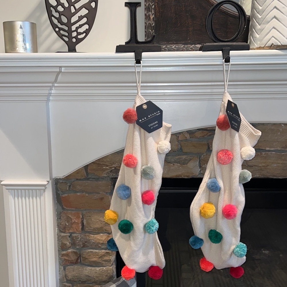 Two Pom Pom Christmas Stockings